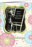 congratulations junior high school graduation, vintage girl, pastel floral card