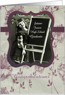 congratulations junior high school graduation, vintage girl, plum floral card