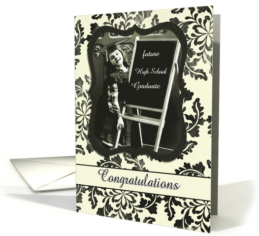 Congratulations High School Graduation Vintage Girl Damask Floral card