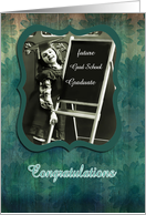 Congratulations Grad School Graduation Vintage Girl Green Floral card