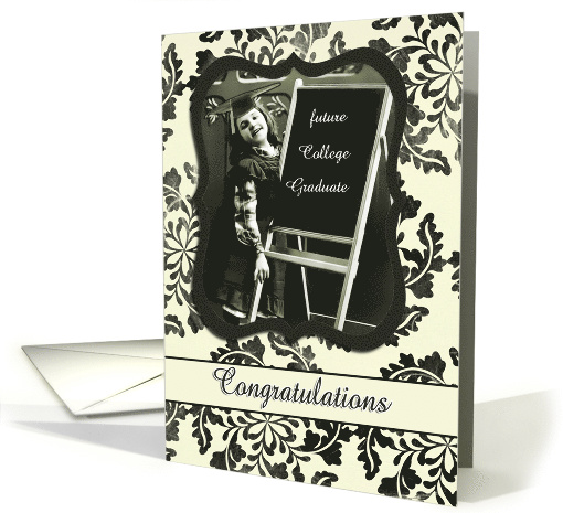 Congratulations College Graduation Vintage Girl Damask Floral card