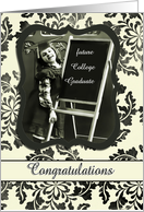 Congratulations College Graduation Vintage Girl Damask Floral card