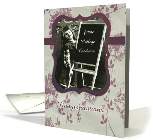Congratulations College Graduation Vintage Girl Plum Floral card