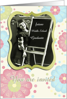 you are invited, daughter’s graduation middle school, vintage girl, pastel floral card