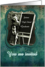 you are invited, daughter’s graduation high school, vintage girl, green floral card