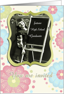 you are invited, daughter’s graduation high school, vintage girl, pastel floral card