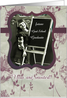 you are invited, daughter graduation grad school, vintage girl, plum floral card