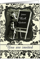 you are invited, daughter graduation BA degree, vintage girl, damask floral card