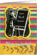 you are invited, daughter graduation BA degree, vintage girl, colorful floral card