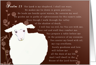 Psalm 23, The Lord is my Shepherd, sheep on chocolate background card