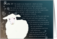 Psalm 23, The Lord is my Shepherd, addiction recovery card, sheep on blue background card