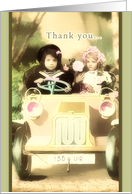 thank you for the carpool, vintage, children driving car card