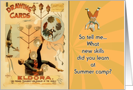 thinking of you, kid at summer camp, letters from home, Circus juggler card