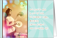 thinking of you, kid at summer camp, letters from home, washing dishes card