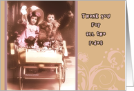 thank you for the rides, carpool, vintage, children driving car card