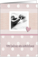 wir haben ein Mdchen, German birth announcement girl card