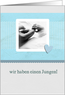 wir haben einen Jungen, German birth announcement boy card