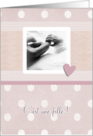 C’est une fille, French birth announcement girl card