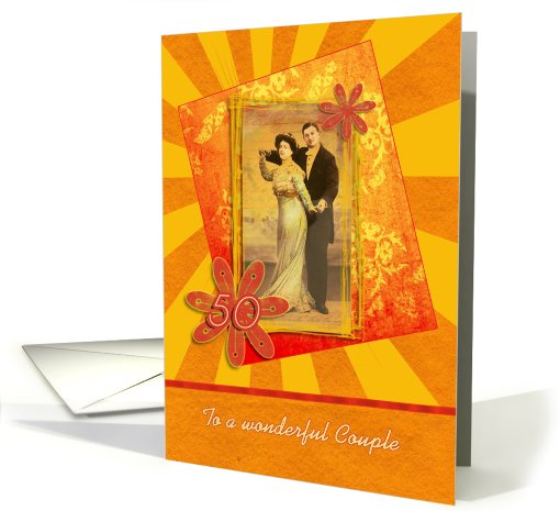 happy 50th wedding anniversary, wonderful couple,vintage orange card