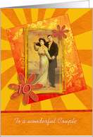 happy 10th wedding anniversary, to a wonderful couple, vintage orange card