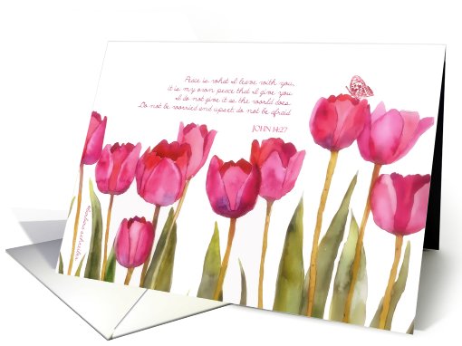 John 14:27, scripture encouragement card, tulips and butterfly card