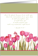Isaiah 41:10, scripture encouragement card, tulips and butterfly card