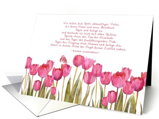 German language, Irish blessing for home, tulips and butterfly card