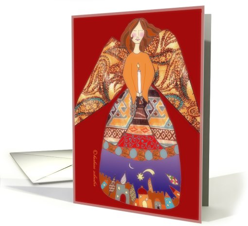 angel with candle, mixed-media painting, star card (830211)