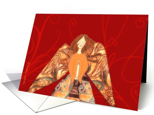 angel with candle, mixed-media painting, swirls card (830212)
