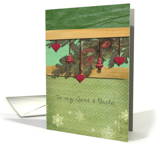 to my Aunt and Uncle Christmas Hearts Fir Cones Pine Branch card