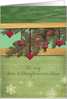For Son and Daughter in Law Christmas Hearts Fir Cones Pine Branch card