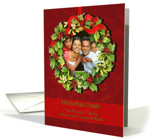 Christmas Photo Red Berries Mistletoe Holly Wreath card (848273)