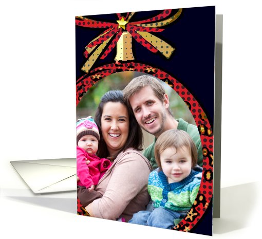 christmas photo card, glass ornament, red and gold card (848298)