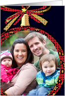 christmas photo card, glass ornament, red and gold card