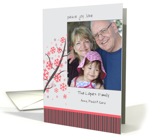 Merry Christmas Custom Photo Snowflakes Red and Grey card (848513)