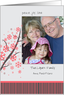 Merry Christmas Custom Photo Snowflakes Red and Grey card