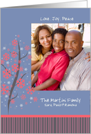 merry christmas photo card, snowflakes, red and blue background card