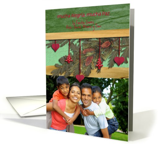 Spanish merry christmas photo card, hearts & pine... (849792)