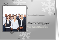 to a customer, business christmas photo card, silver grey snowflakes card