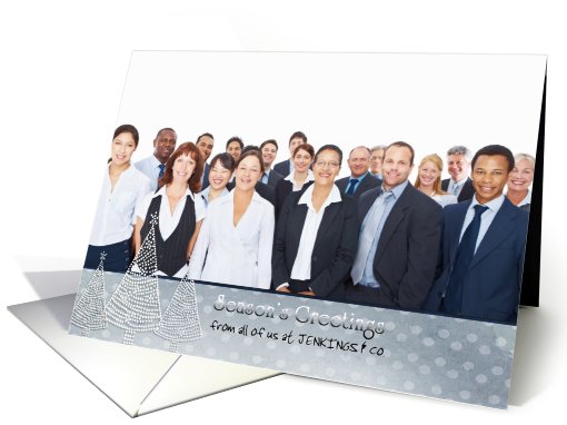 business christmas photo card, silver grey christmas trees card