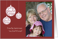 Christmas Custom Photo Joy Peace Love Ornaments Red and White card