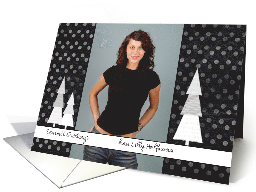 Season's Greetings Christmas Custom Photo Trees Black and White card