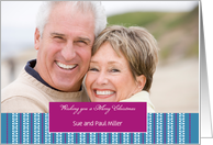 Christmas Custom Photo Blue Red and White Stripes card