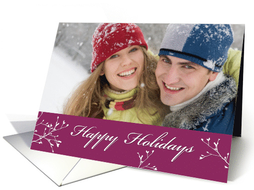 Christmas Custom Photo Card Happy Holidays Leaves on Red card (853007)