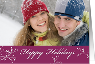 Christmas Custom Photo Card Happy Holidays Leaves on Red card