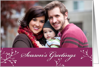 Christmas Photo Season’s Greetings Leaves on Red Background card