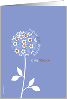 Happy 40th birthday, to my Stepson, white flower on blue background card