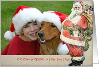 christmas photo card, santa claus with presents, card