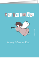 to my Mom & Dad, hallelujah, christmas card, cute angel, trumpet card