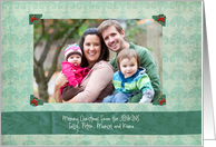 Christmas Custom Photo Corners Green Damask with Bows card